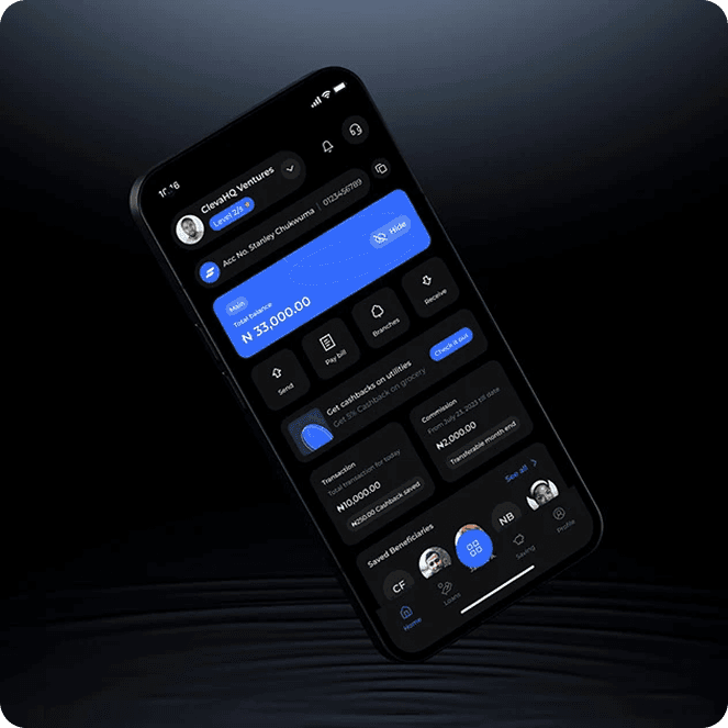 Syrous business banking app displayed on a phone